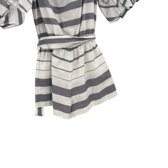 Alexis North Romper Striped Off the Shoulder Puff Sleeve White Gray Size Small - Picture 9 of 11